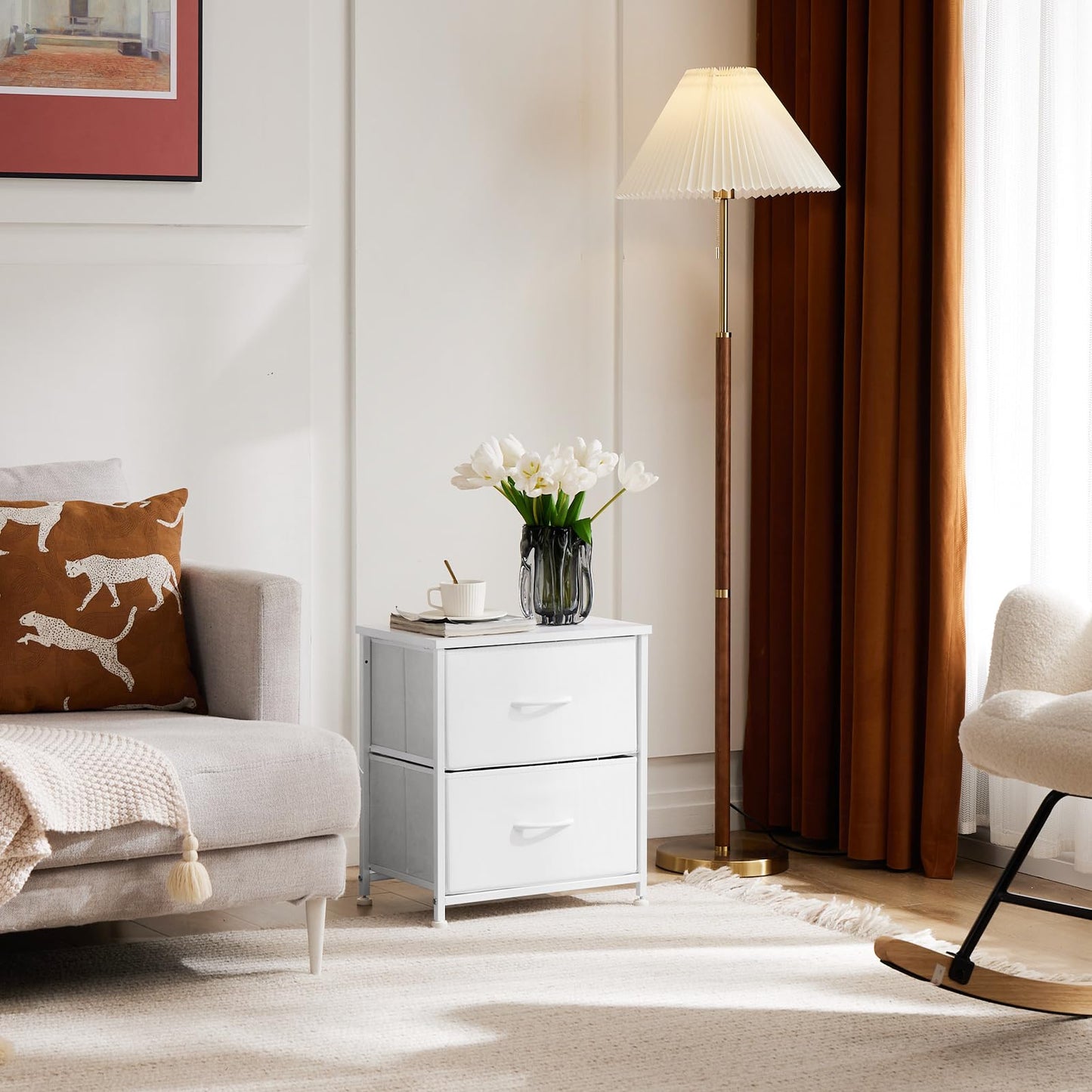 DUMOS Night Stand Small Dresser for Bedroom with 2 Drawers, Bedside Table