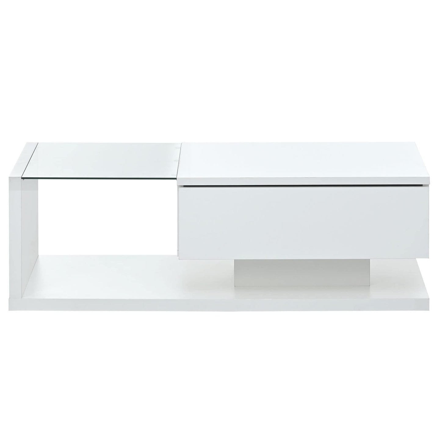 LUMISOL High-Gloss Center Table with Tempered Glass and Storage, White