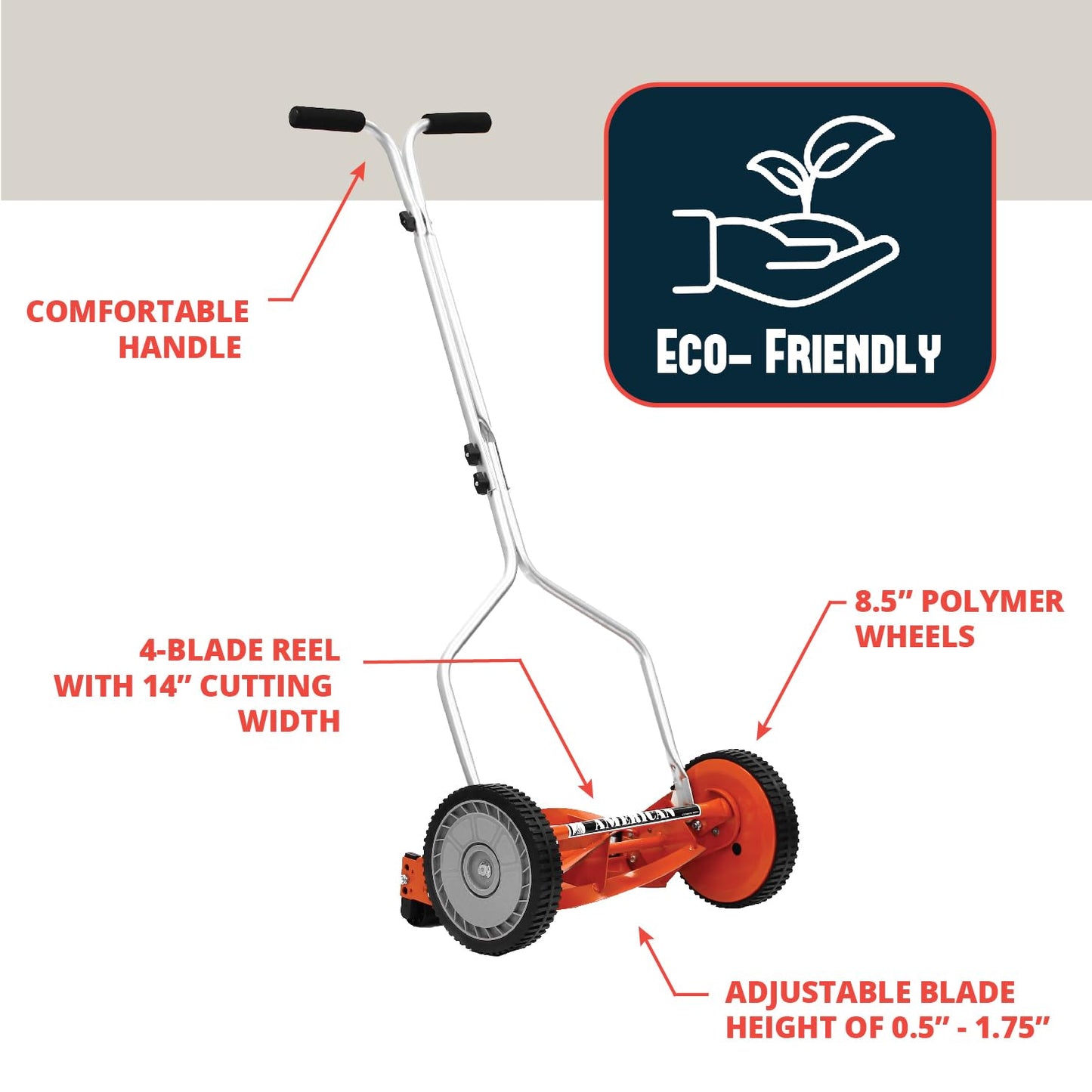 American Lawn Mower 1204-14 14-Inch 4-Blade Push Reel Lawn Mower, Red