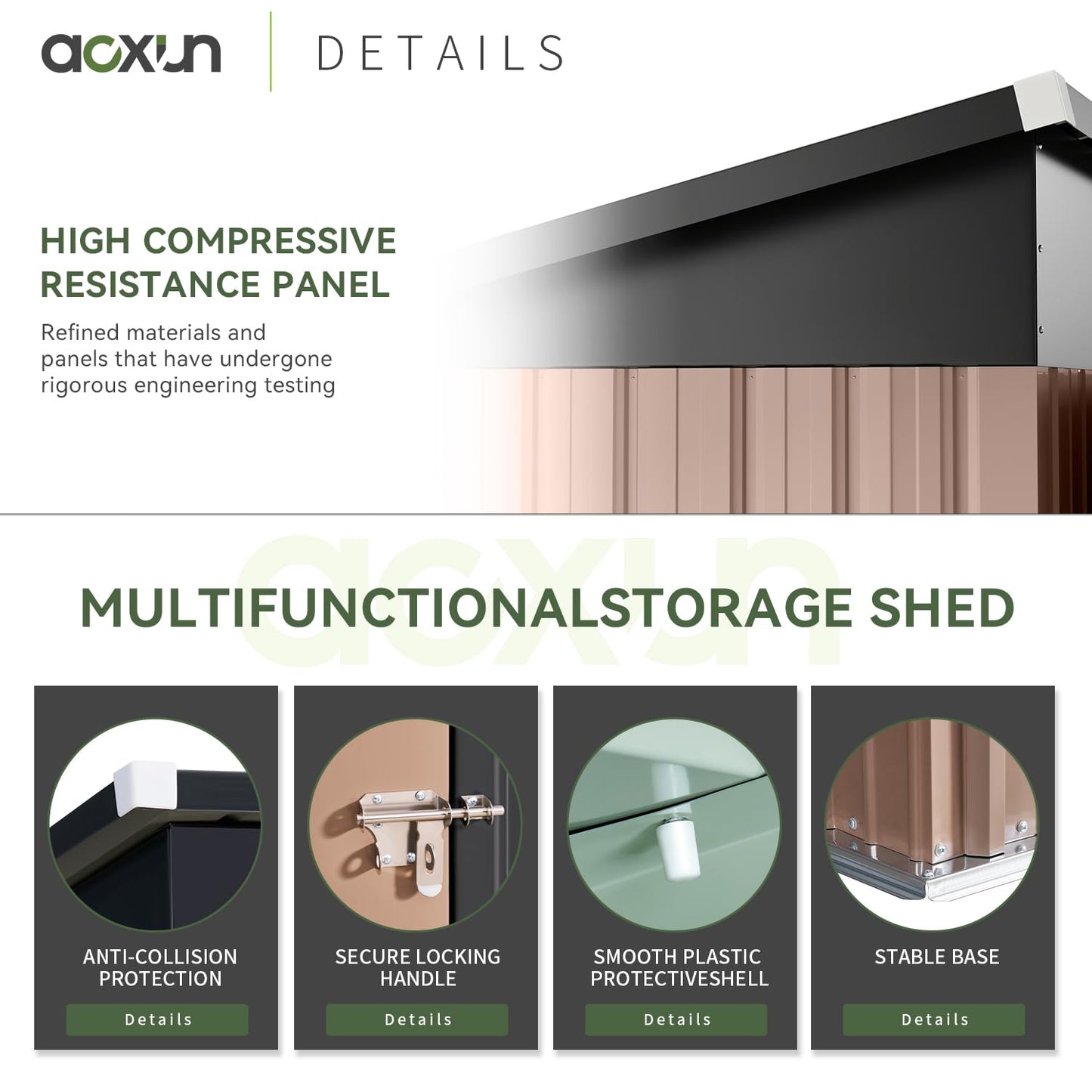 Aoxun 5x3ft (Overall Dimensions) Outdoor Storage Shed, Galvanized Metal Shed with Air Vent and Lockable Door, Tool Storage, Bike Shed, Garden Tool Storage Shed, for Patio, Lawn