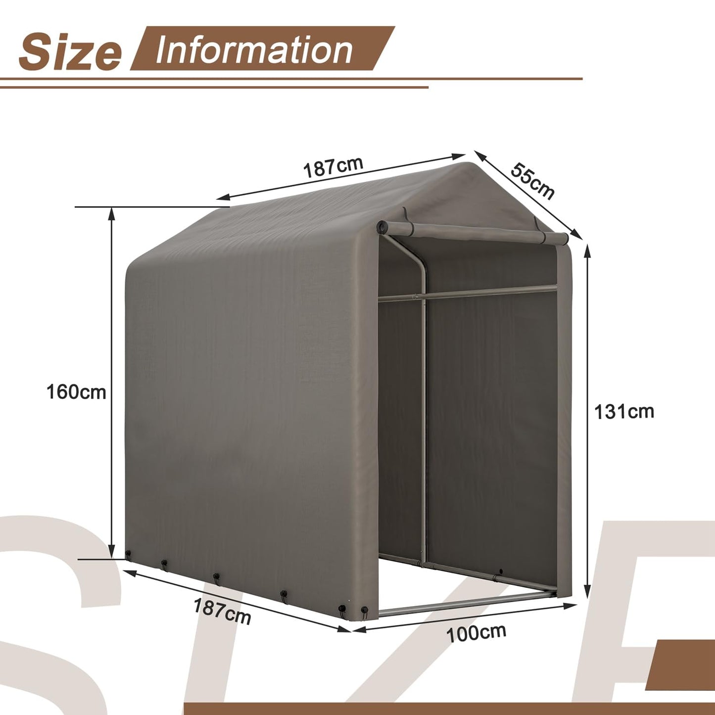 BIRCHTREE 1.8M*1M Garden Waterproof Anti-UV Bike Storage Tent Bicycle Motorcycle Shed Shelter Outdoor Backyard Steel Frame PE Cover Zipper Door Small Grey