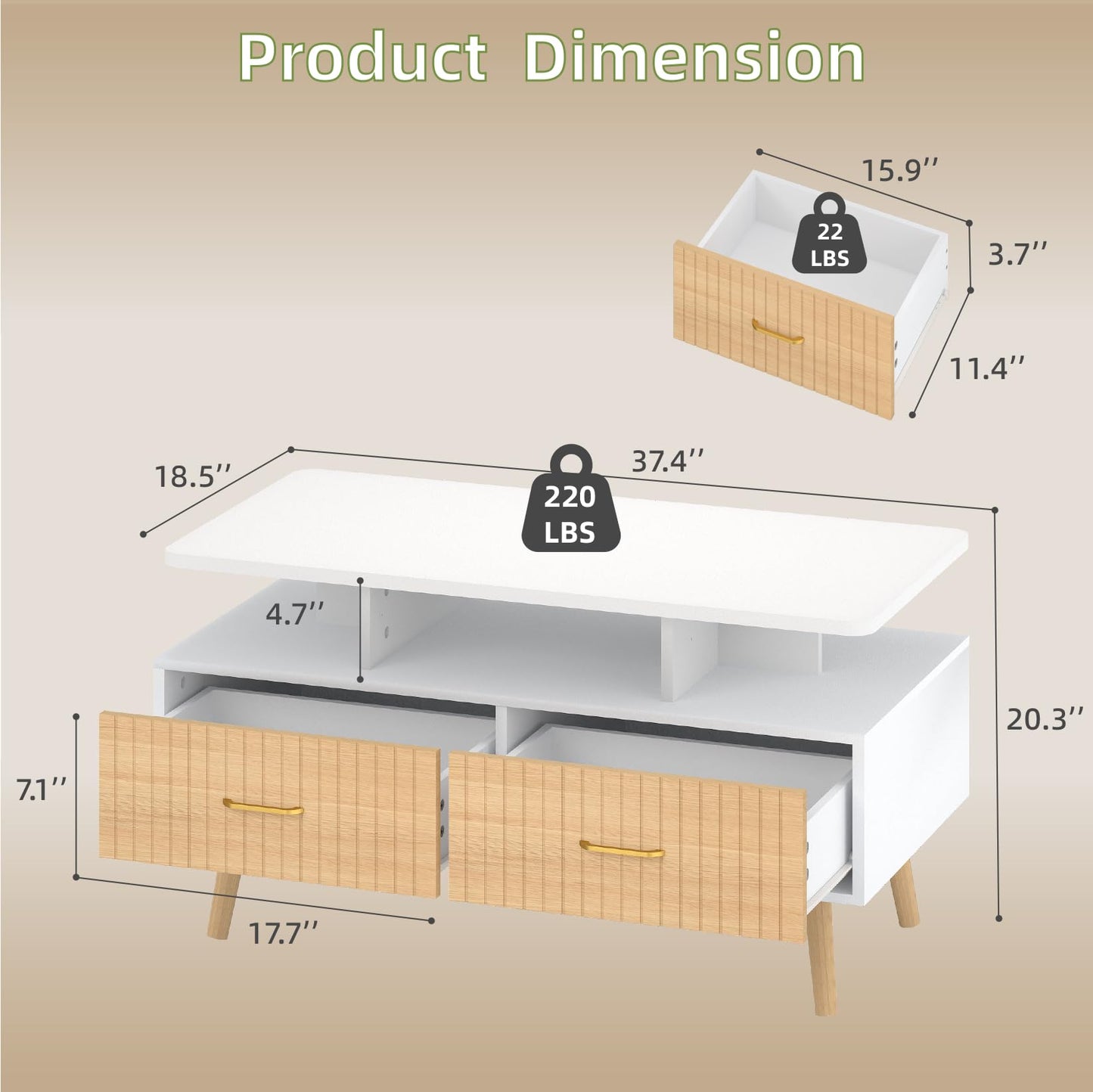YOSHOOT 37" LED Coffee Tables with Storage, Small Coffee Table