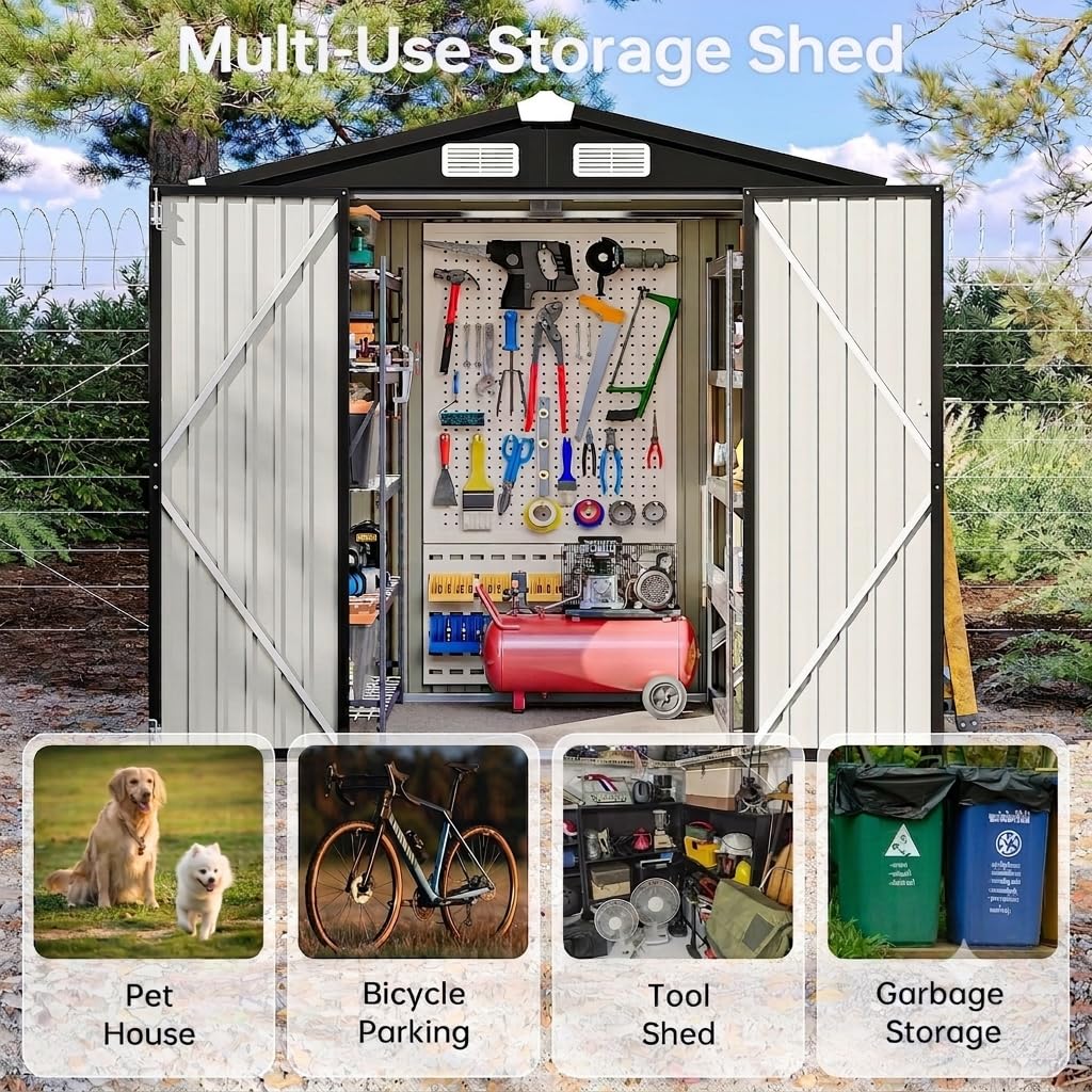 Aoxun 6x4 FT Metal Garden Shed Heavy Duty Outdoor Tool Storage Bike Shed