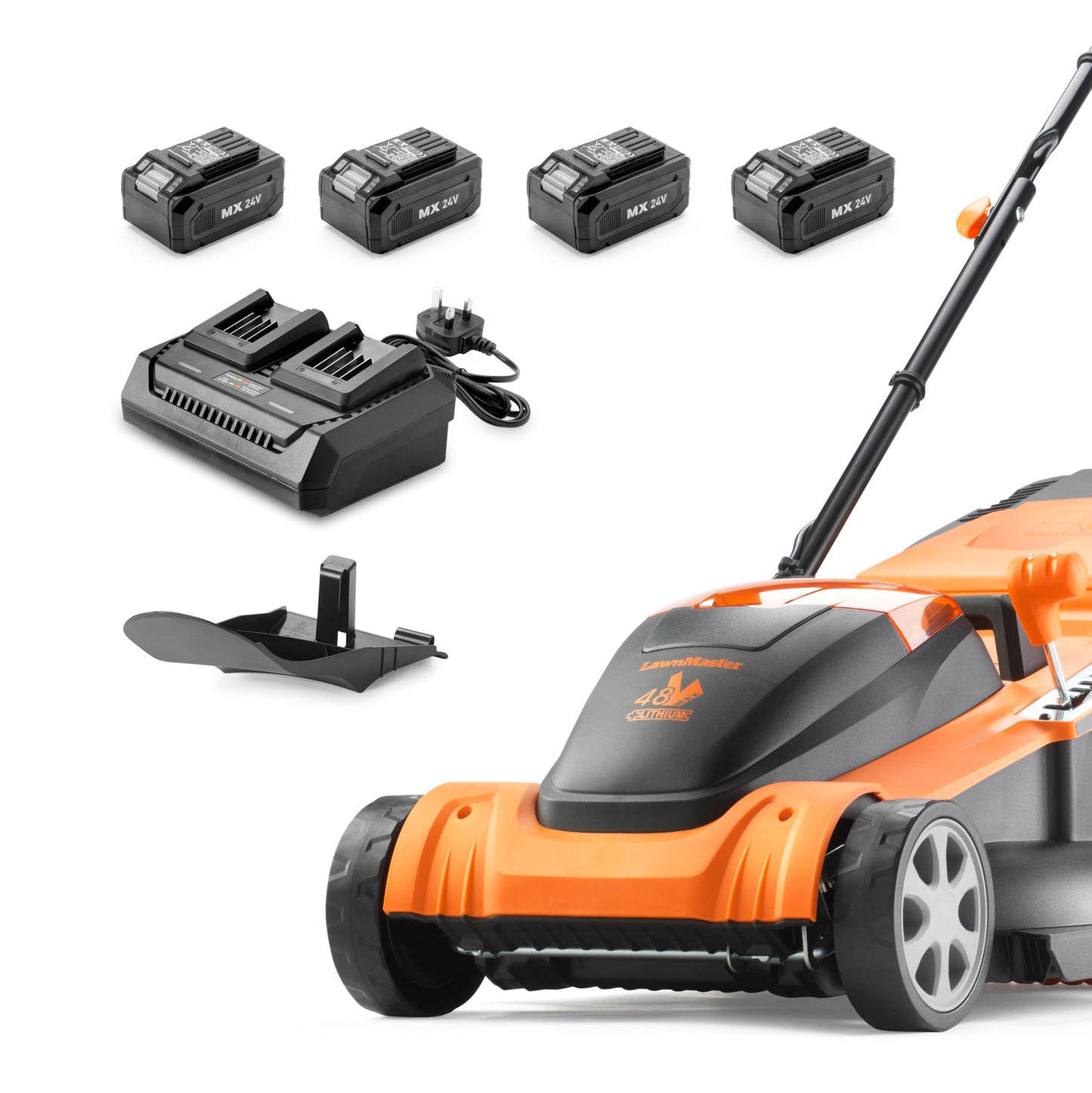 LawnMaster 48V 41cm Cordless Lawnmower with Spare Batteries & Dual Charger