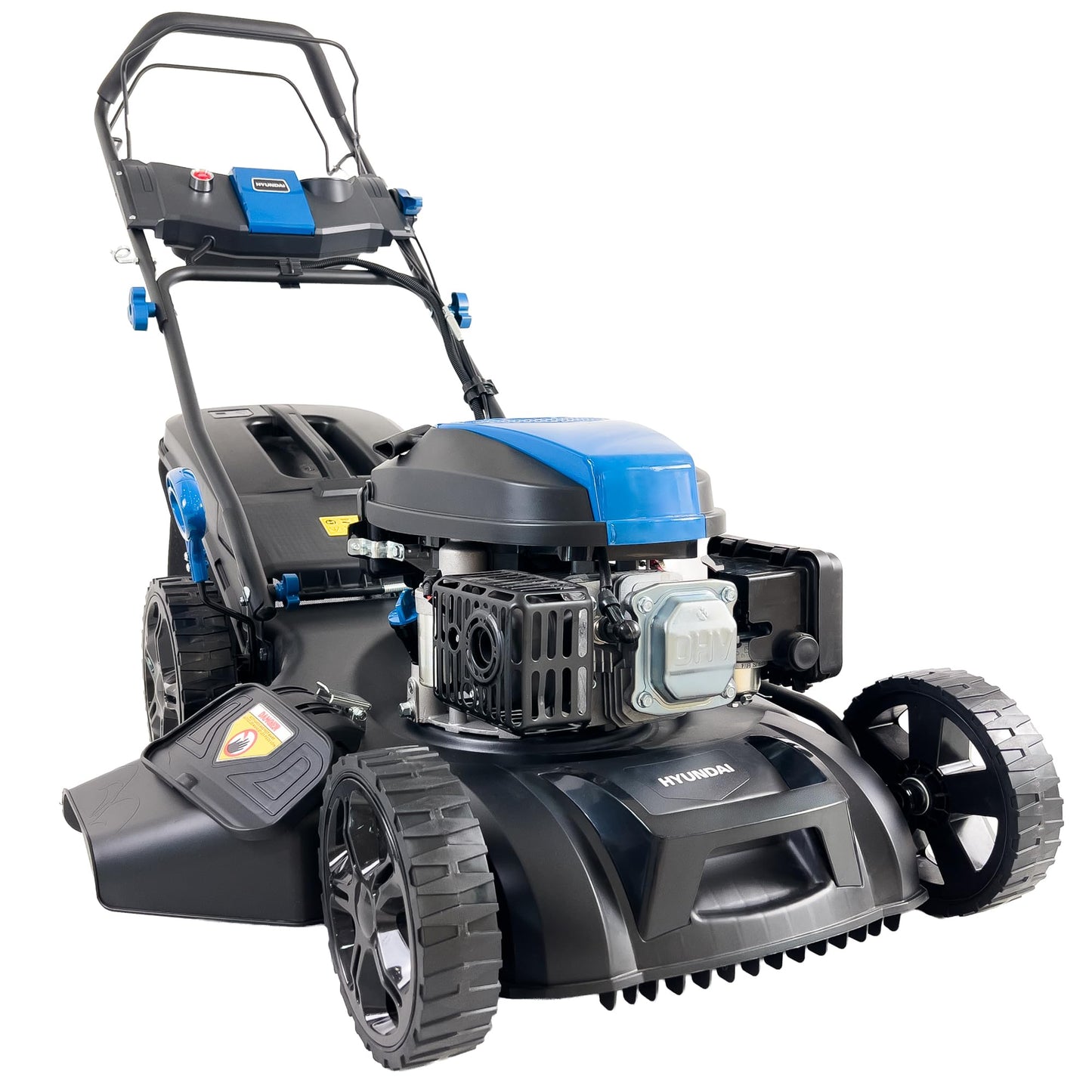 Hyundai 20” 51cm Electric Start Self-Propelled Petrol Lawnmower, 196cc 4-Stroke Engine, 4-in-1 Mulch Bag Side & Rear Discharge, 60L Grass Box, Black Edition