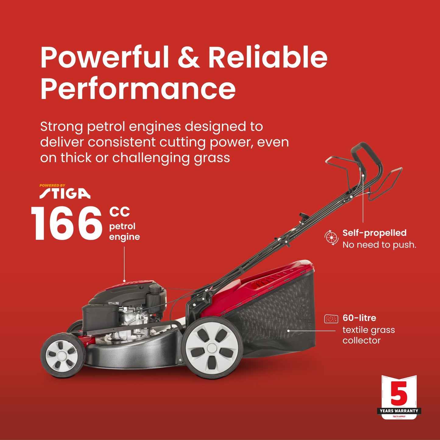 Mountfield Petrol Lawnmower SP53, 166 cc, 51 cm – Self-Propelled, Mulching – Lawns up to 1,800 sqm