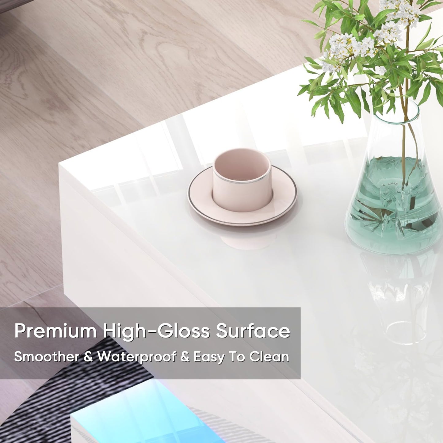 Verano Garden Modern High Gloss LED Coffee Table, 2-Tier Center Table