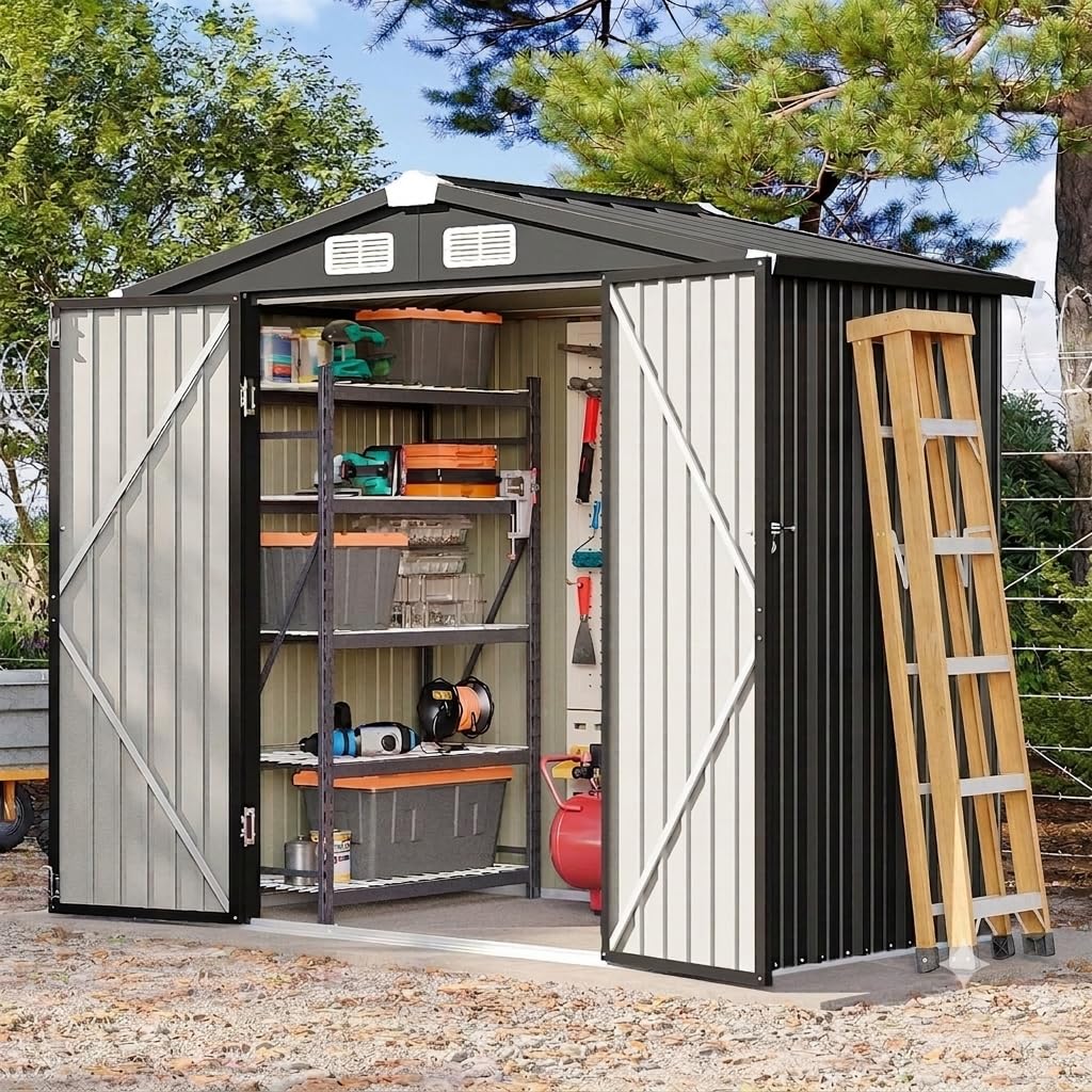 Aoxun 6x4 FT Metal Garden Shed Heavy Duty Outdoor Tool Storage Bike Shed