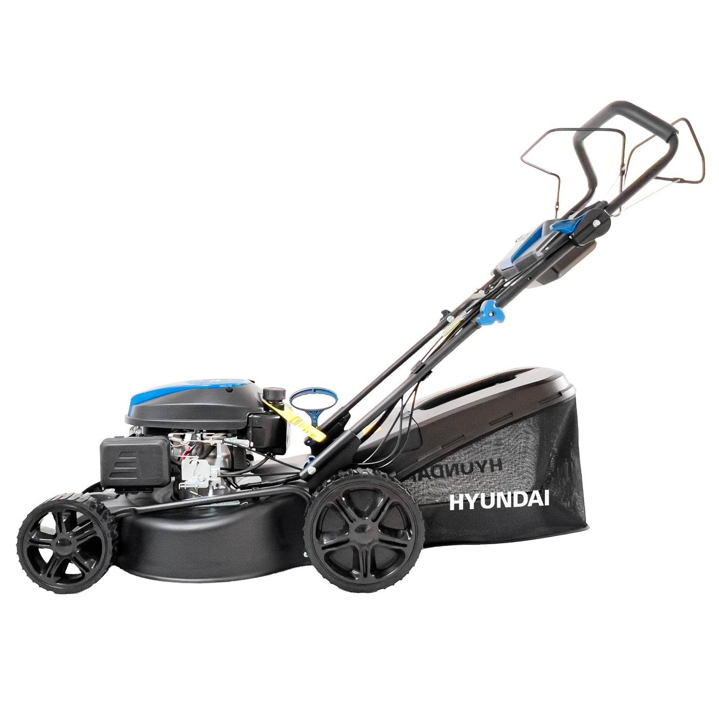 Hyundai 20” 51cm Electric Start Self-Propelled Petrol Lawnmower, 196cc 4-Stroke Engine, 4-in-1 Mulch Bag Side & Rear Discharge, 60L Grass Box, Black Edition