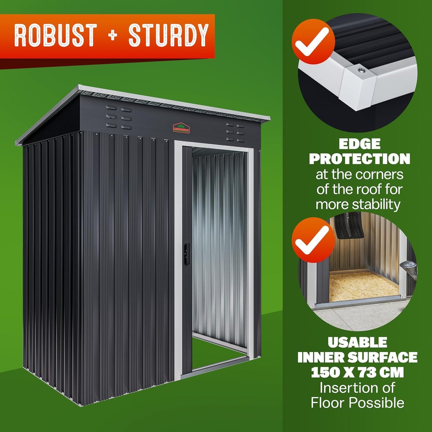 GARDEBRUK® 5x3ft Metal Garden Shed, Pent Roof, 185x165x90cm, Anthracite