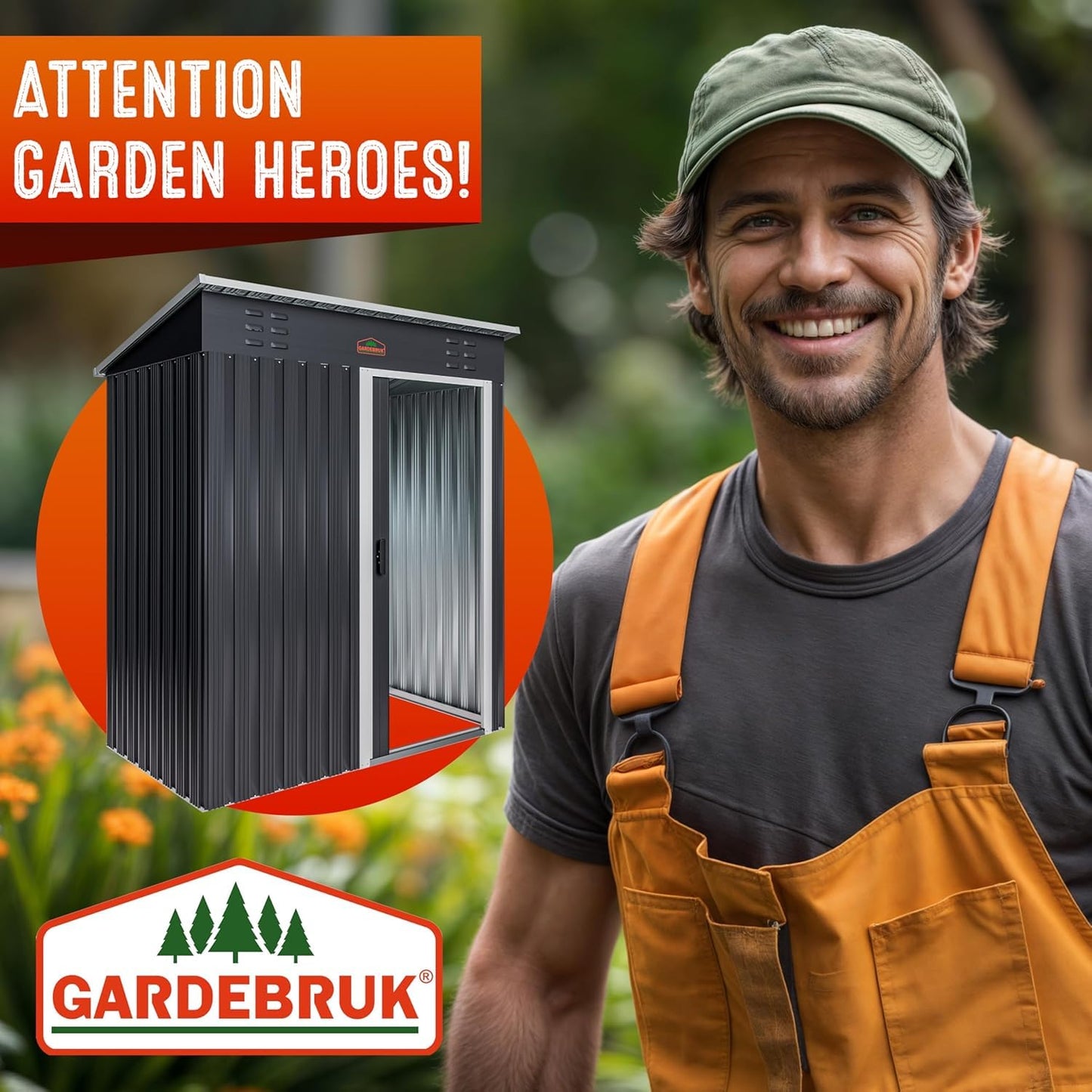 GARDEBRUK® 5x3ft Metal Garden Shed, Pent Roof, 185x165x90cm, Anthracite