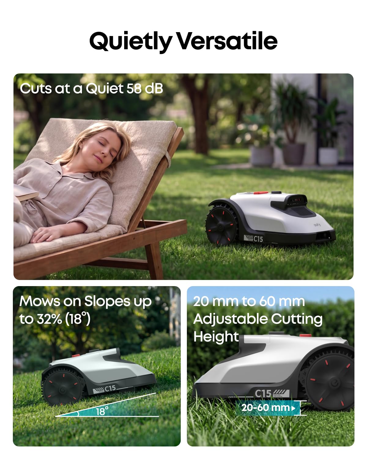 eufy Robot Lawn Mower, C15 without Boundary with Garage, 500 m² Coverage