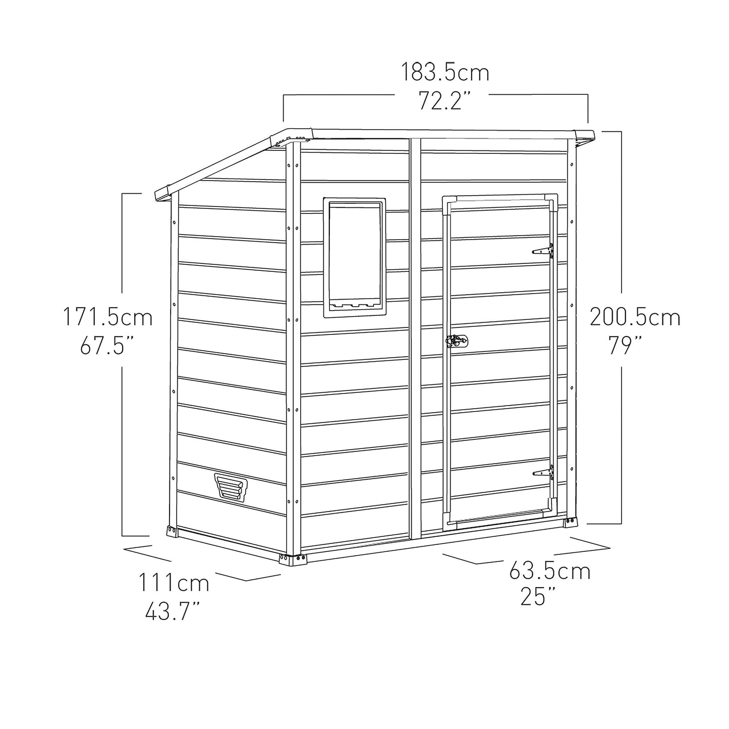 Keter Manor Outdoor Pent Single Door Garden Storage Shed 6 x 4ft Beige Brown Wood Effect Fade Free All Weather Resistant Safe And Secure Zero Maintenance 15 year Warranty