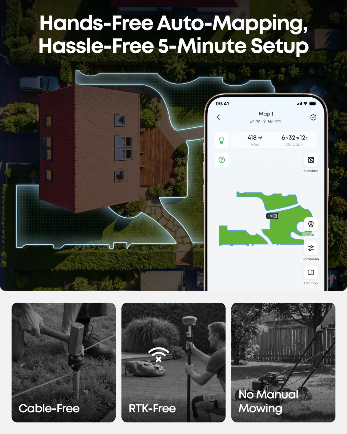 eufy Robot Lawn Mower, C15 without Boundary with Garage, 500 m² Coverage