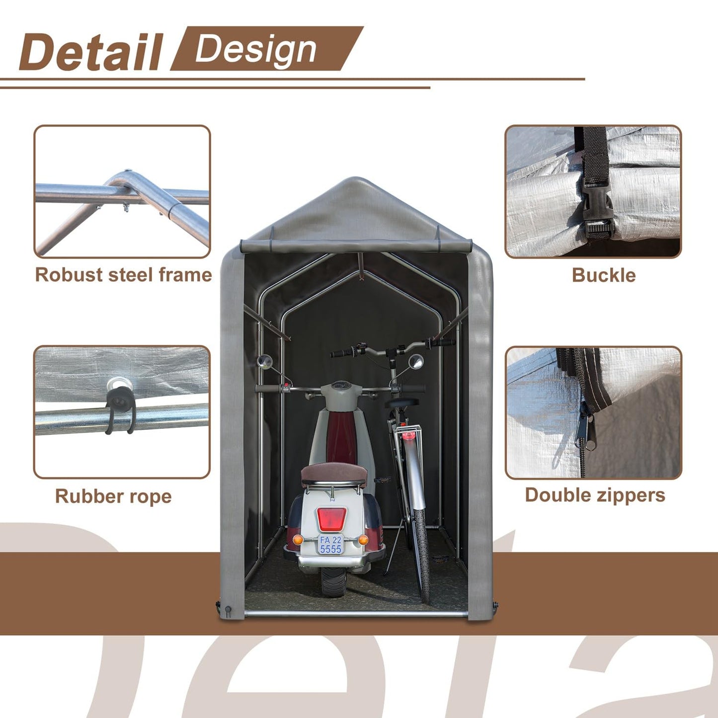 BIRCHTREE 1.8M*1M Garden Waterproof Anti-UV Bike Storage Tent Bicycle Motorcycle Shed Shelter Outdoor Backyard Steel Frame PE Cover Zipper Door Small Grey