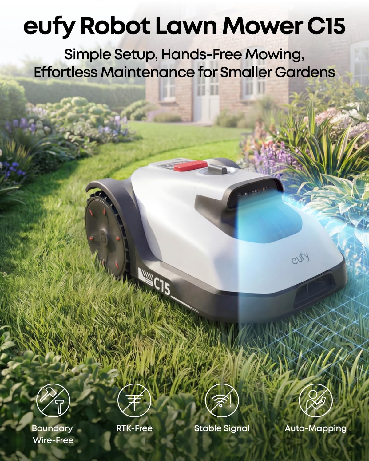 eufy Robot Lawn Mower, C15 without Boundary with Garage, 500 m² Coverage