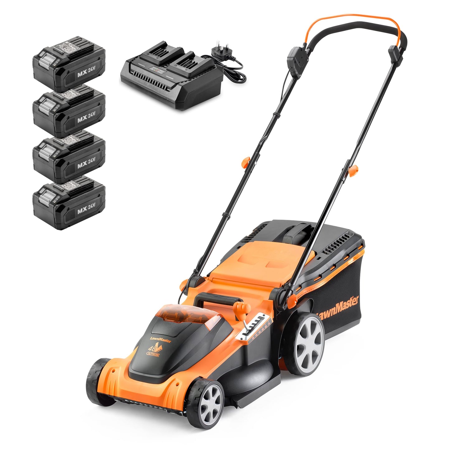 LawnMaster 48V 41cm Cordless Lawnmower with Spare Batteries & Dual Charger