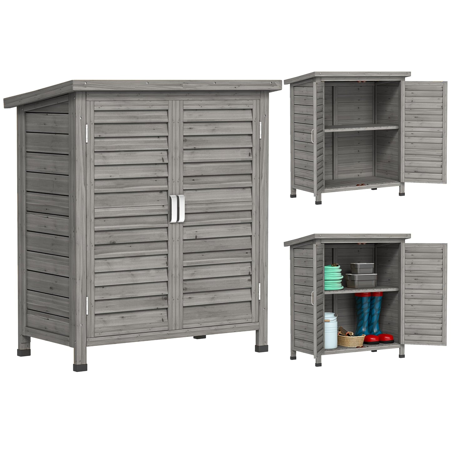 Outsunny Garden Shed Wooden 2 Door Unit 87L x 46.5W x 96.5Hcm, Grey