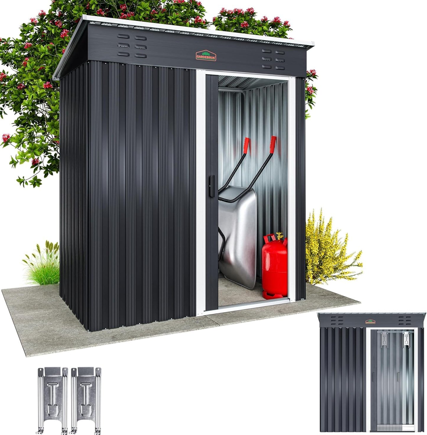 GARDEBRUK® 5x3ft Metal Garden Shed, Pent Roof, 185x165x90cm, Anthracite