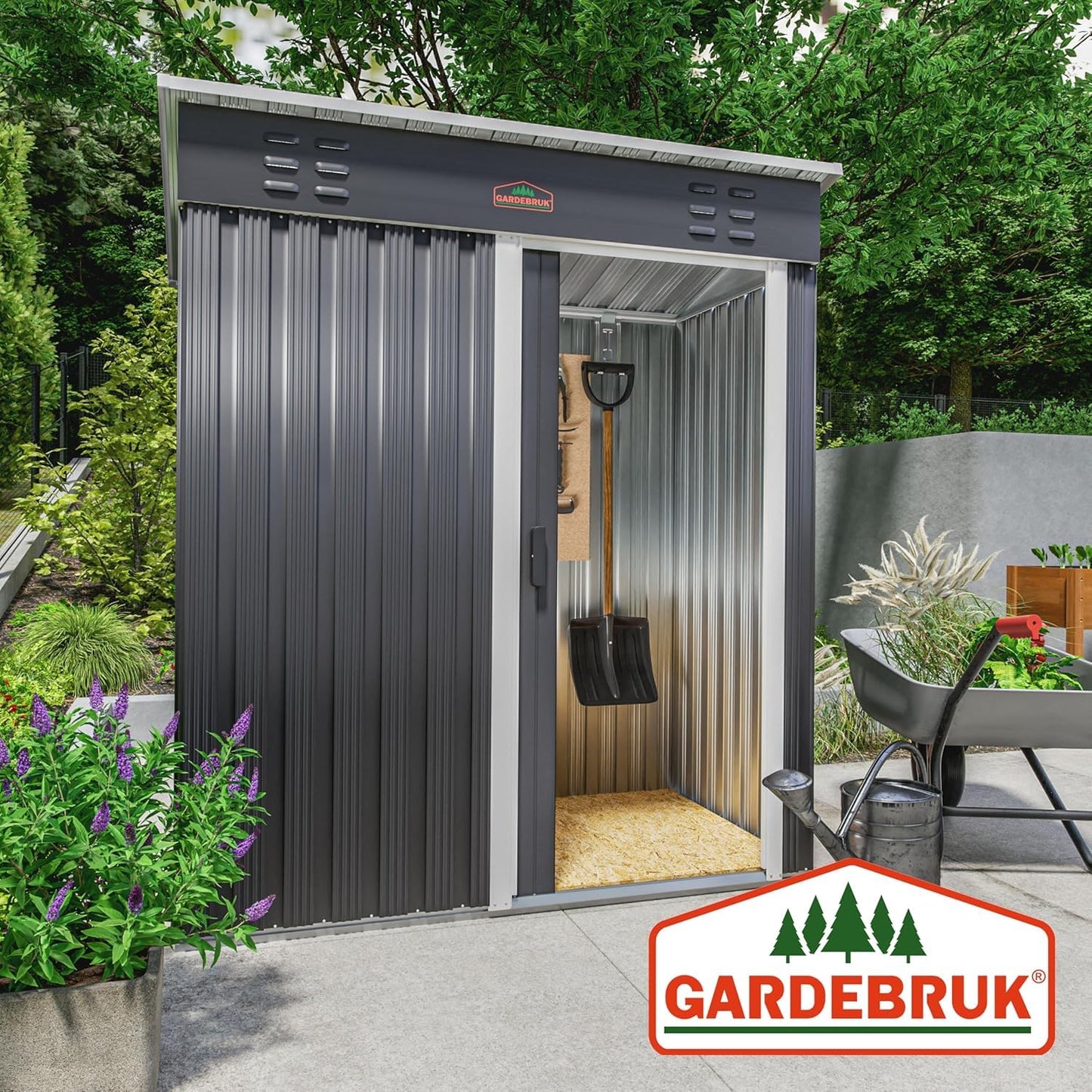 GARDEBRUK® 5x3ft Metal Garden Shed, Pent Roof, 185x165x90cm, Anthracite