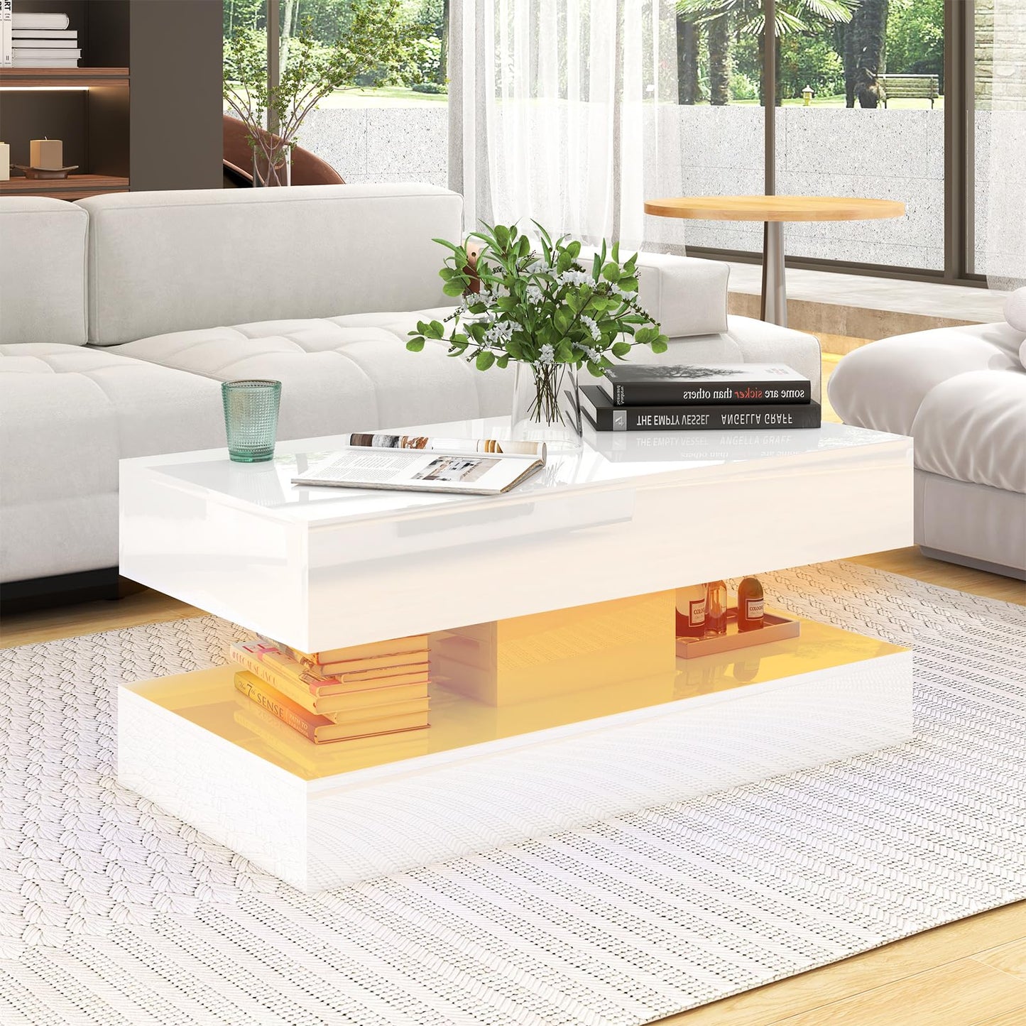 Verano Garden Modern High Gloss LED Coffee Table, 2-Tier Center Table