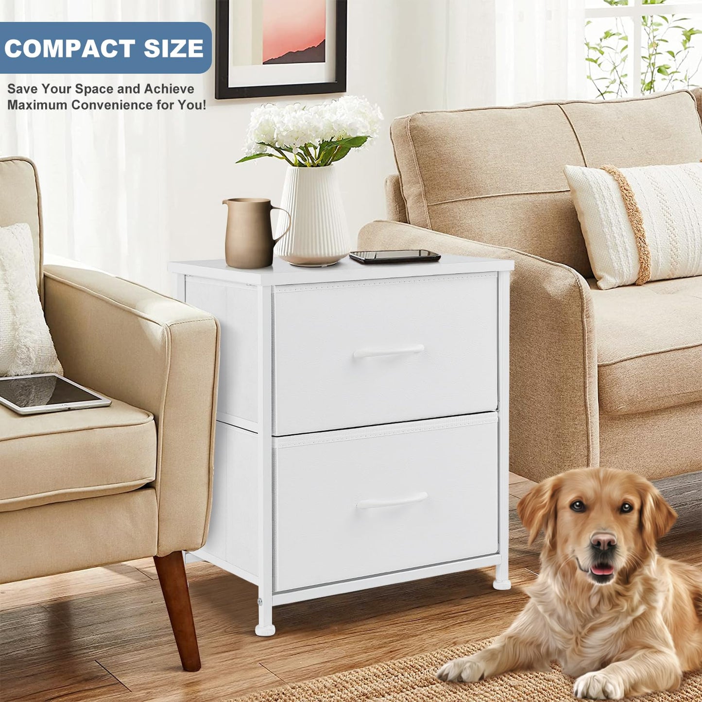 DUMOS Night Stand Small Dresser for Bedroom with 2 Drawers, Bedside Table