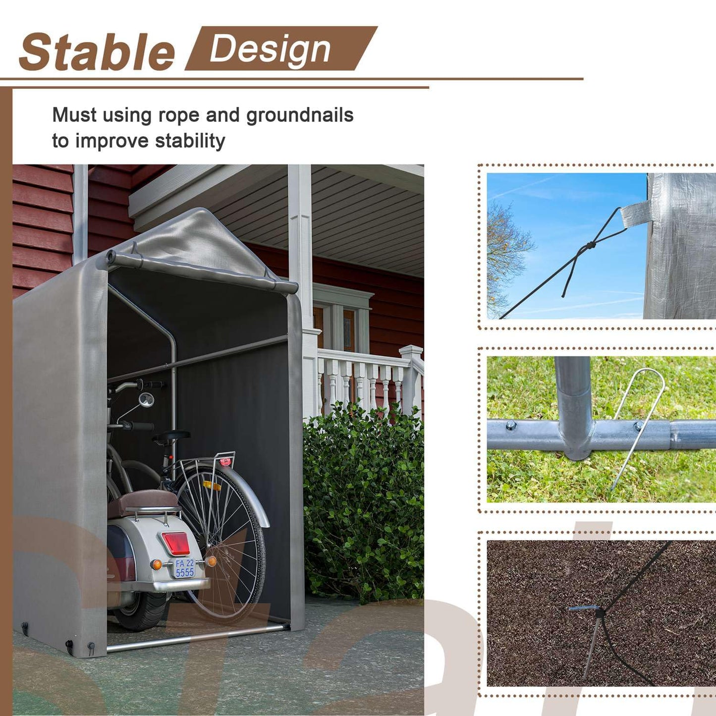 BIRCHTREE 1.8M*1M Garden Waterproof Anti-UV Bike Storage Tent Bicycle Motorcycle Shed Shelter Outdoor Backyard Steel Frame PE Cover Zipper Door Small Grey