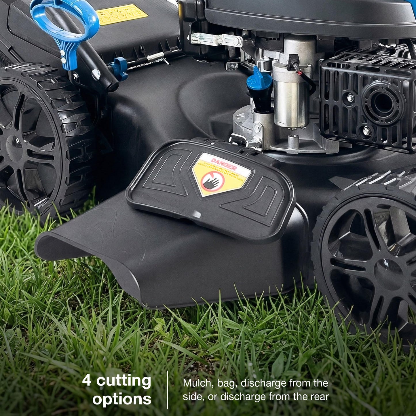 Hyundai 20” 51cm Electric Start Self-Propelled Petrol Lawnmower, 196cc 4-Stroke Engine, 4-in-1 Mulch Bag Side & Rear Discharge, 60L Grass Box, Black Edition