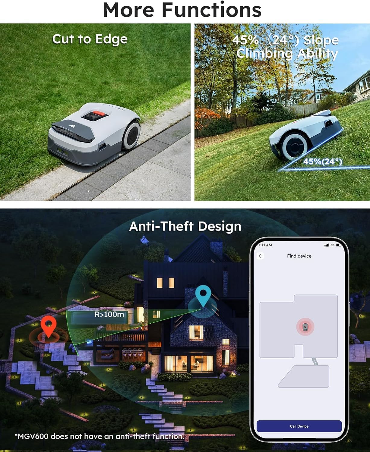 ANTHBOT Genie600 Robot Lawn Mower, Perimeter Wire Free, Full Band RTK+4-Eye Vision Robot Lawnmower, Recommended for 600 m², Max 800 m², Automatic Mapping, Accurate Obstacle Avoidance, APP Control