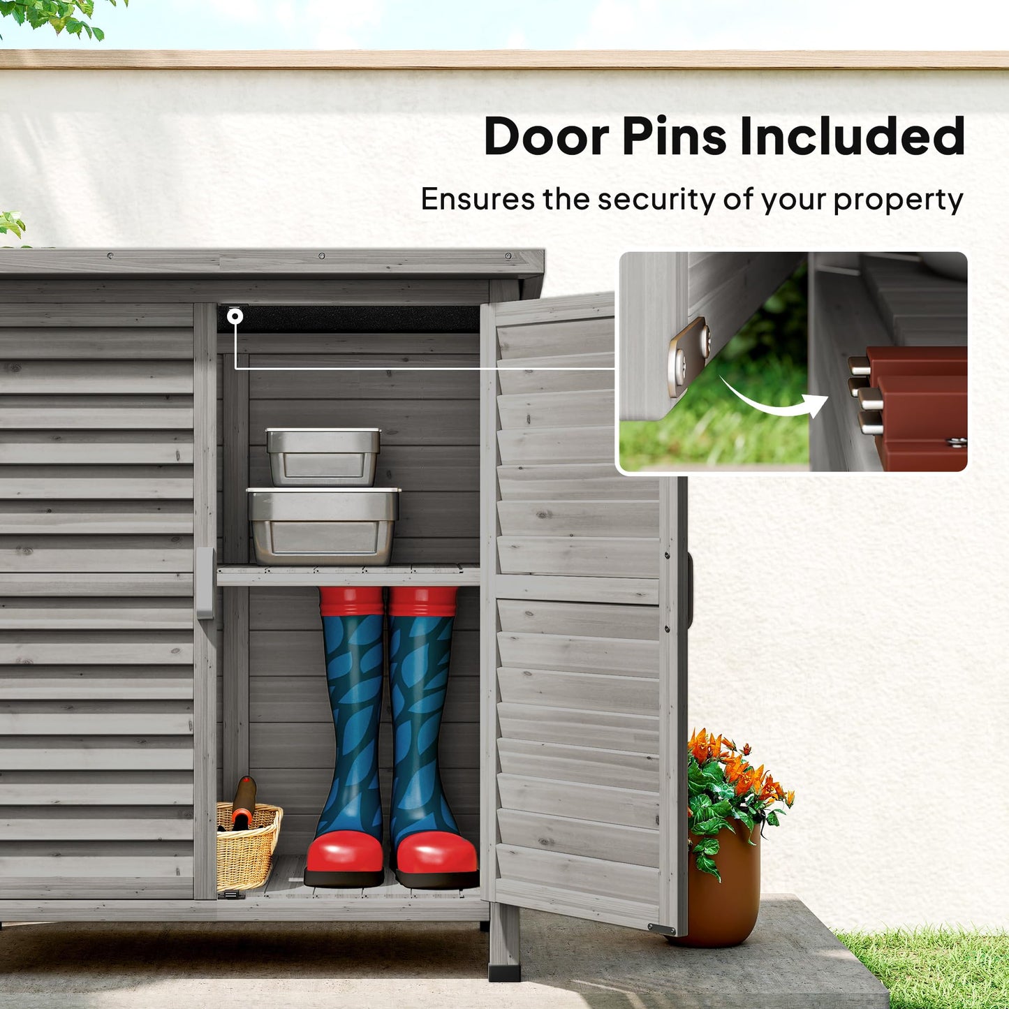 Outsunny Garden Shed Wooden 2 Door Unit 87L x 46.5W x 96.5Hcm, Grey