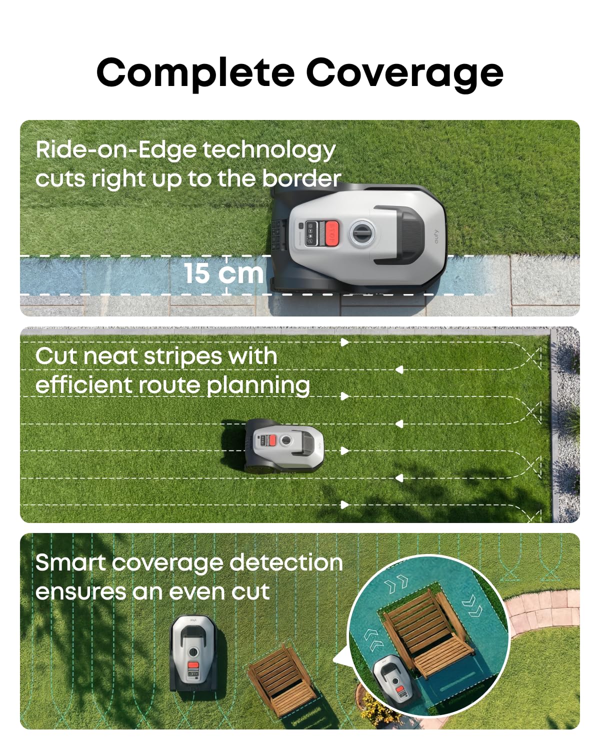 eufy Robot Lawn Mower, C15 without Boundary with Garage, 500 m² Coverage