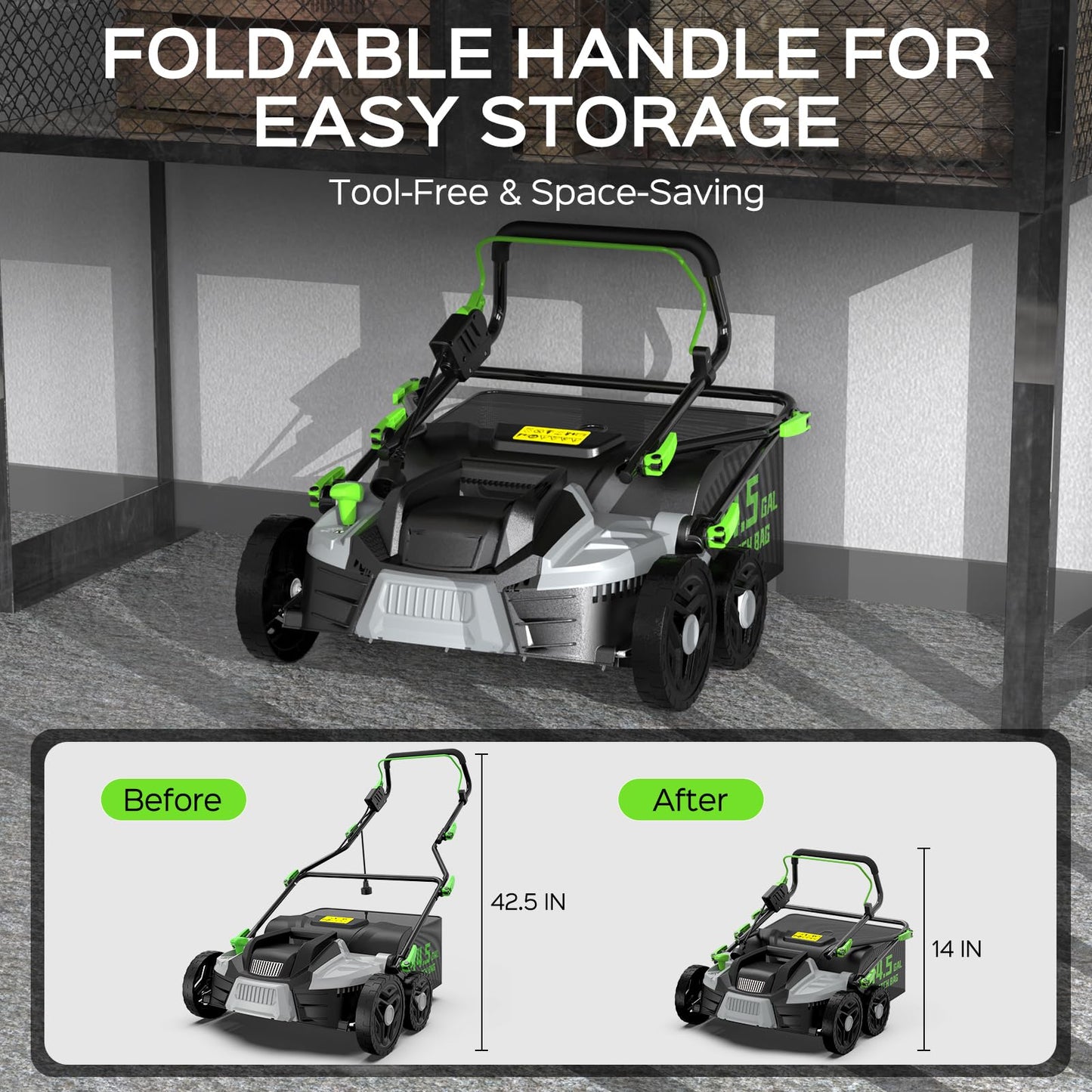 TIECTOWN 2026 Upgrade 16-Inch 15.5 Amp 2-in-1 Electric Dethatcher and Scarifier with 14.5-Gallon Collection Bag, Lawn Dethatcher with 5-Position Depth Adjustment, Keeps Lawn Healthy - Green