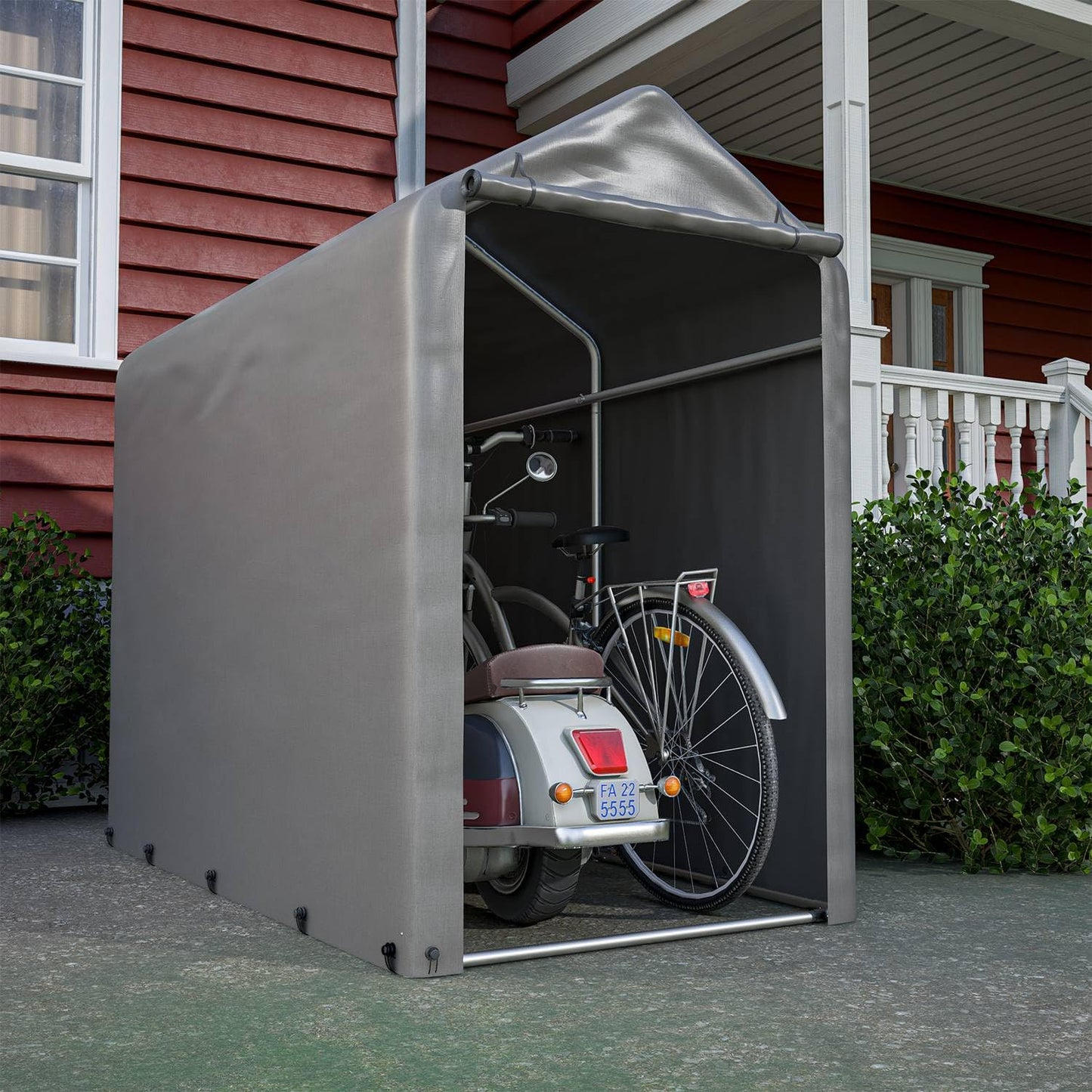 BIRCHTREE 1.8M*1M Garden Waterproof Anti-UV Bike Storage Tent Bicycle Motorcycle Shed Shelter Outdoor Backyard Steel Frame PE Cover Zipper Door Small Grey