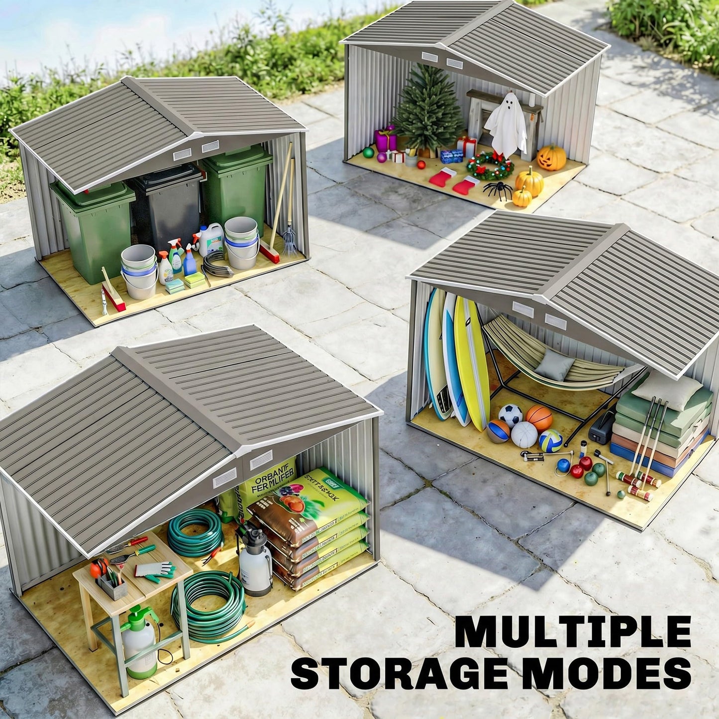 Outsunny 9 x 6 ft Metal Garden Shed Waterproof Galvanised Grey