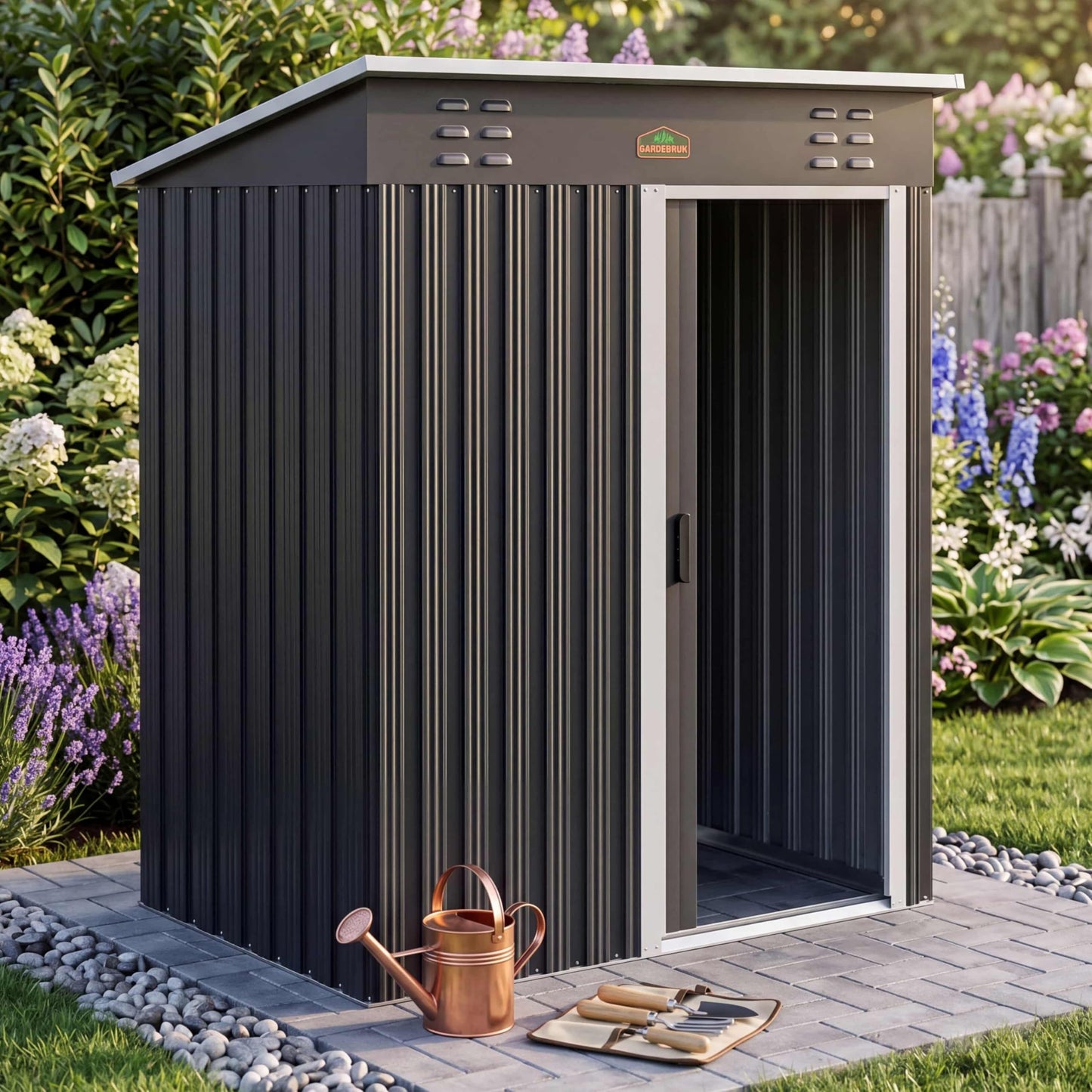 GARDEBRUK® 5x3ft Metal Garden Shed, Pent Roof, 185x165x90cm, Anthracite