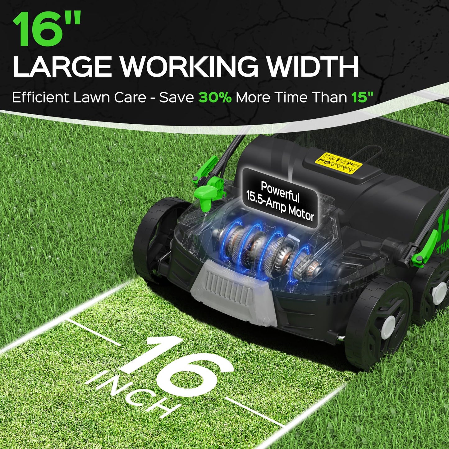 TIECTOWN 2026 Upgrade 16-Inch 15.5 Amp 2-in-1 Electric Dethatcher and Scarifier with 14.5-Gallon Collection Bag, Lawn Dethatcher with 5-Position Depth Adjustment, Keeps Lawn Healthy - Green